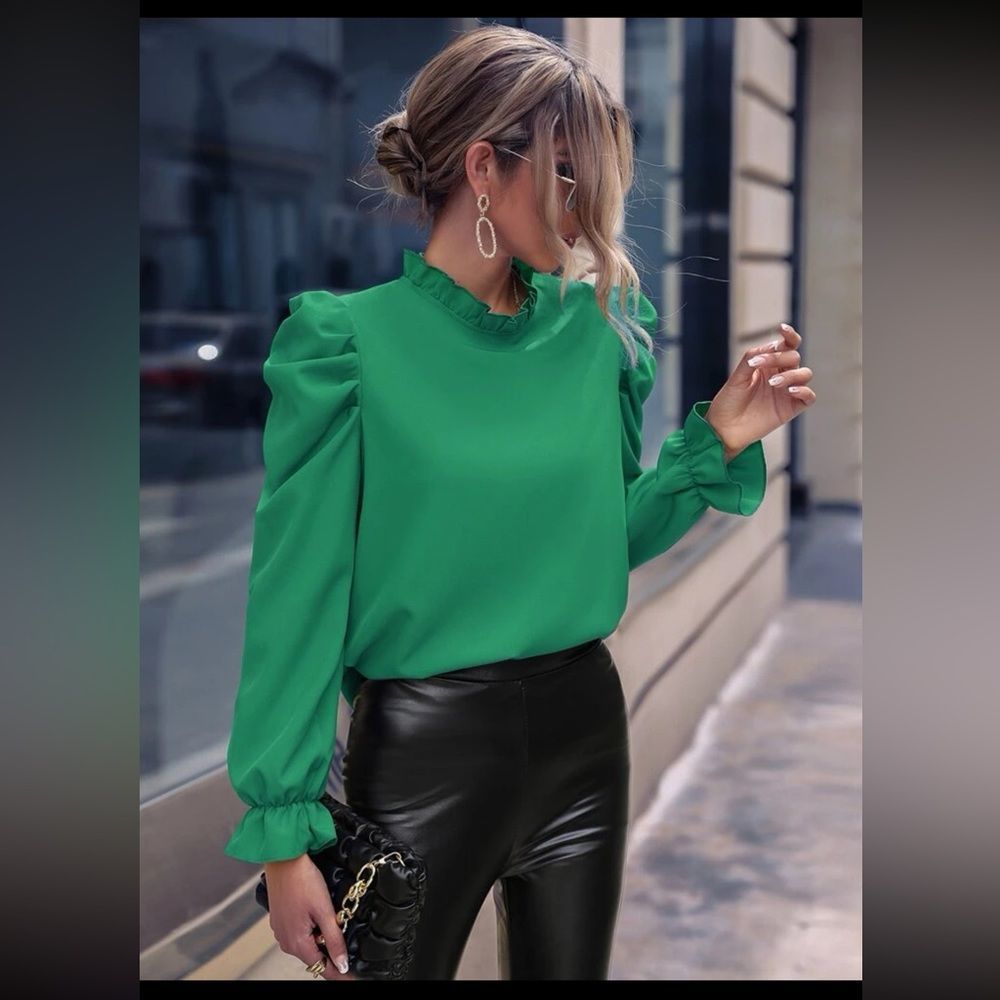 SHEIN LUNE Frill Trim Flounce Sleeve Blouse Top
